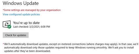 Screenshot of the Windows update screen